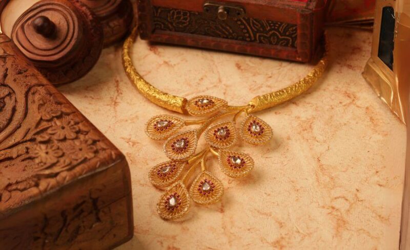 Peacock Plume Gold Necklace