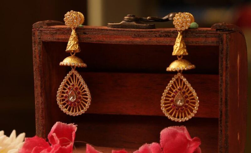 Regal Gold Jhumka Drop Earrings
