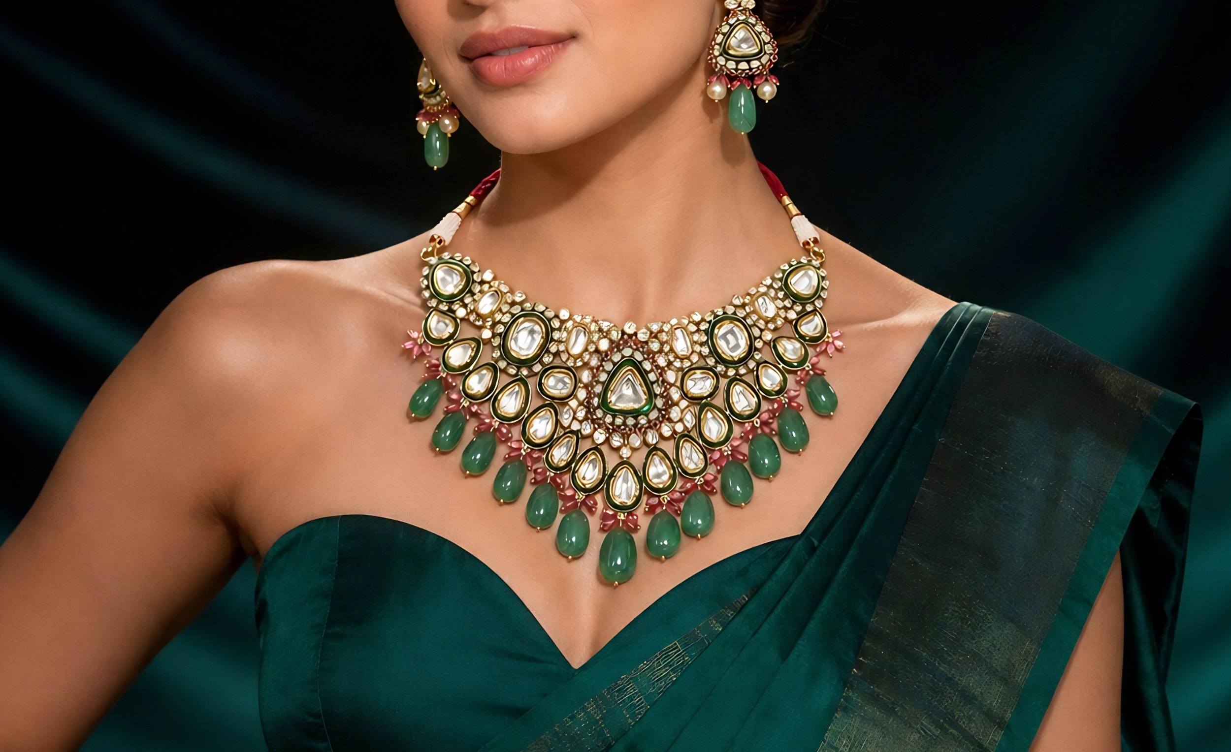 Regal Polki & Emerald Bridal Choker Set