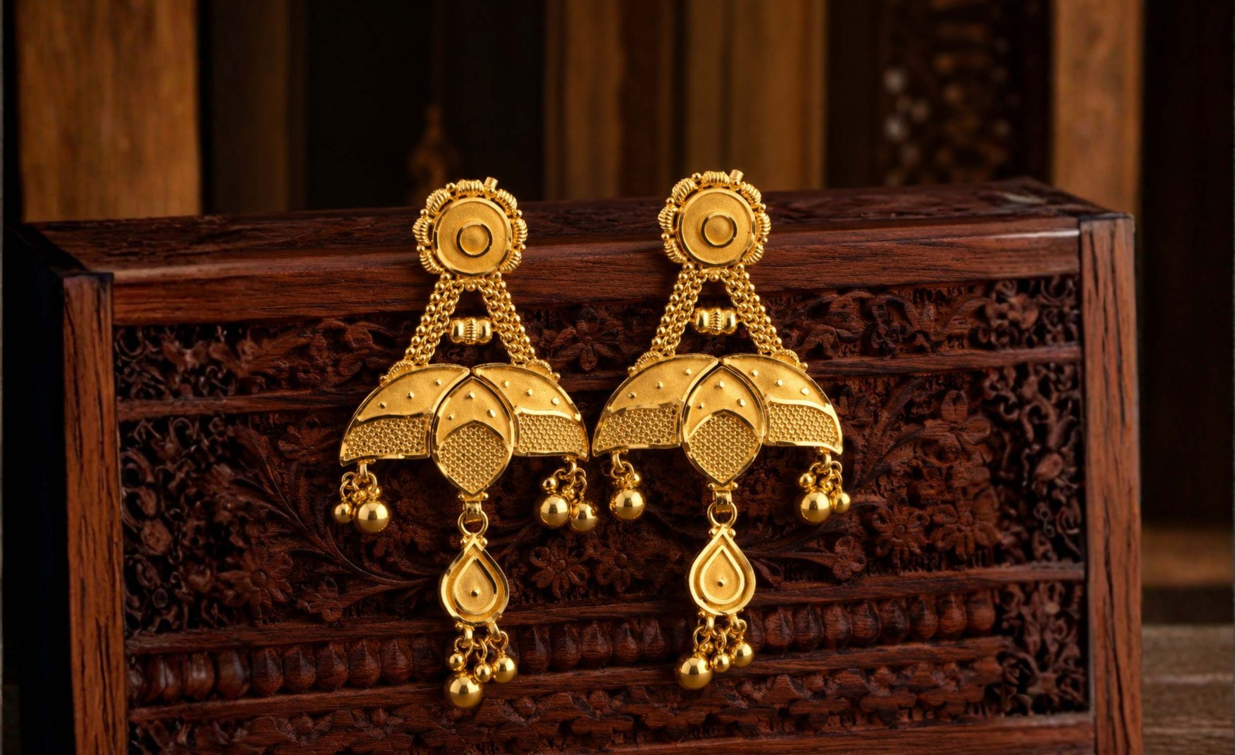 Traditional Gold Matte Architectural Drop Earrings