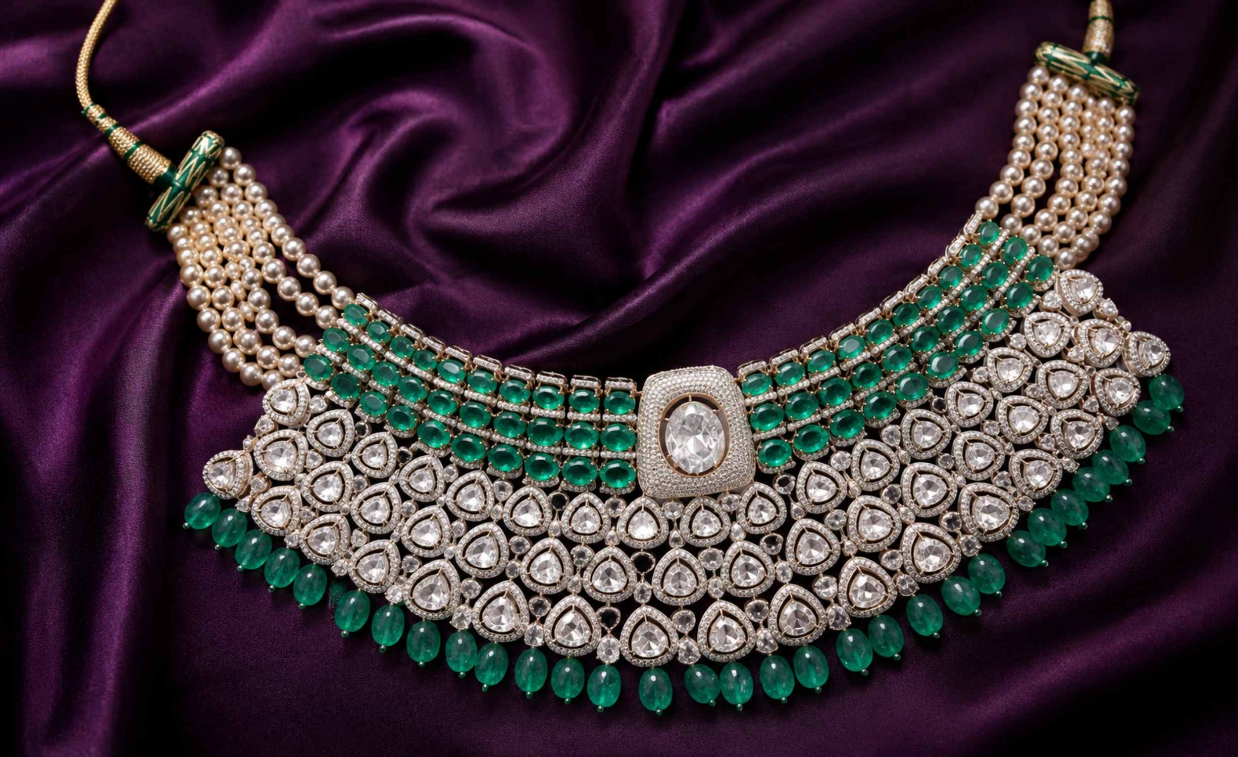 Opulent Polki & Emerald Heritage Choker Set