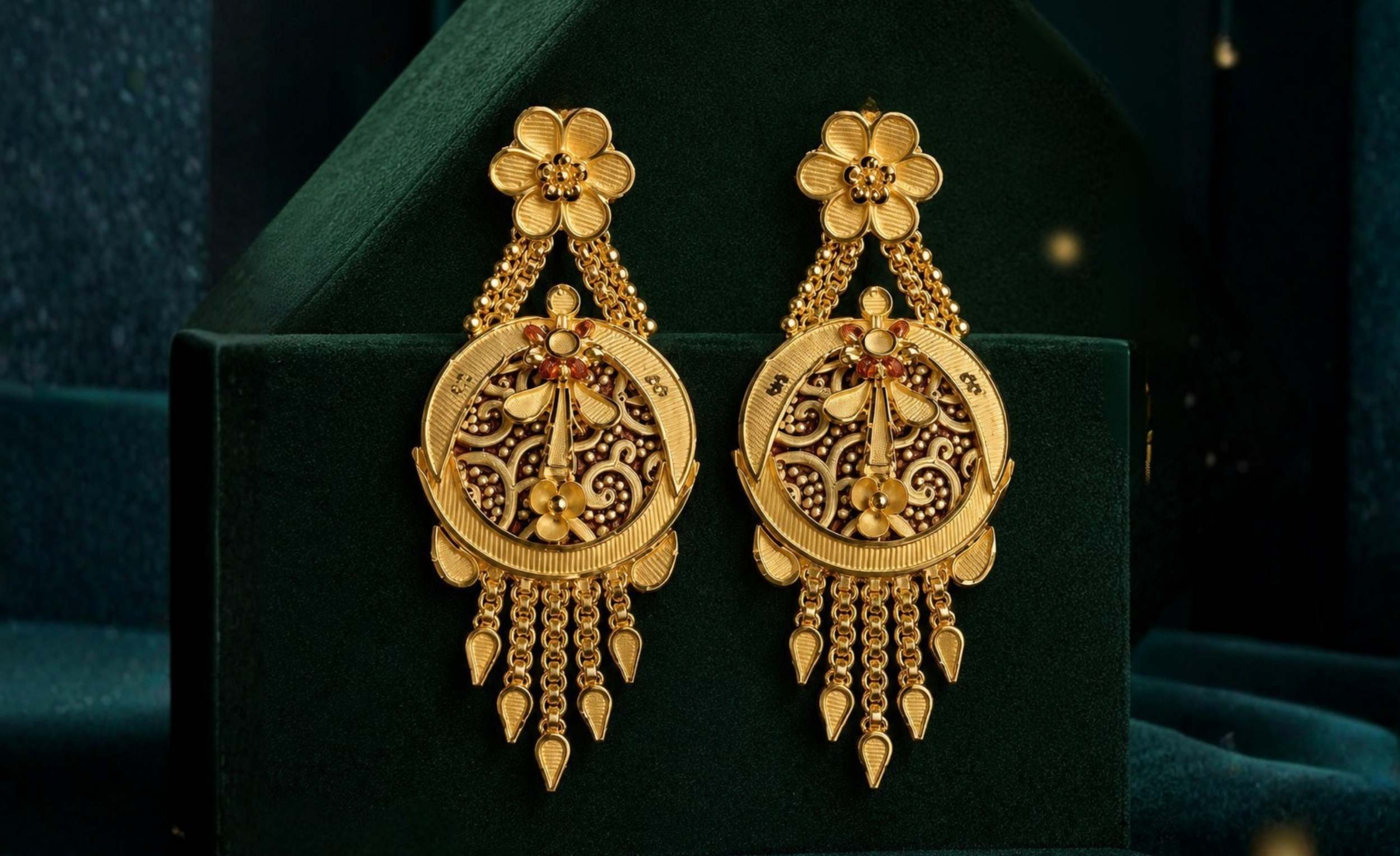 Royal Gold Filigree Floral Chandelier Earrings