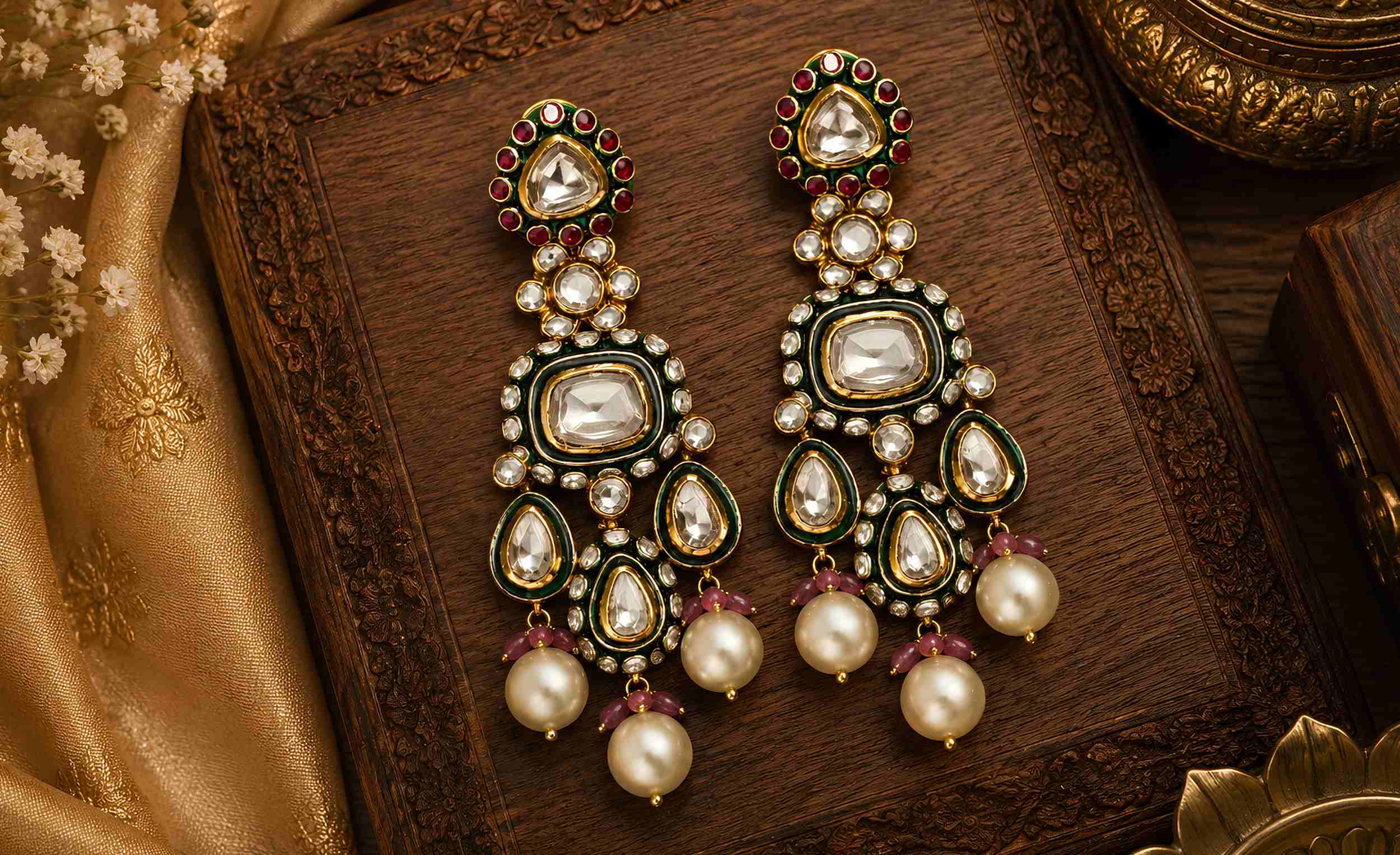 Regal Polki & Meenakari Chandelier Earrings