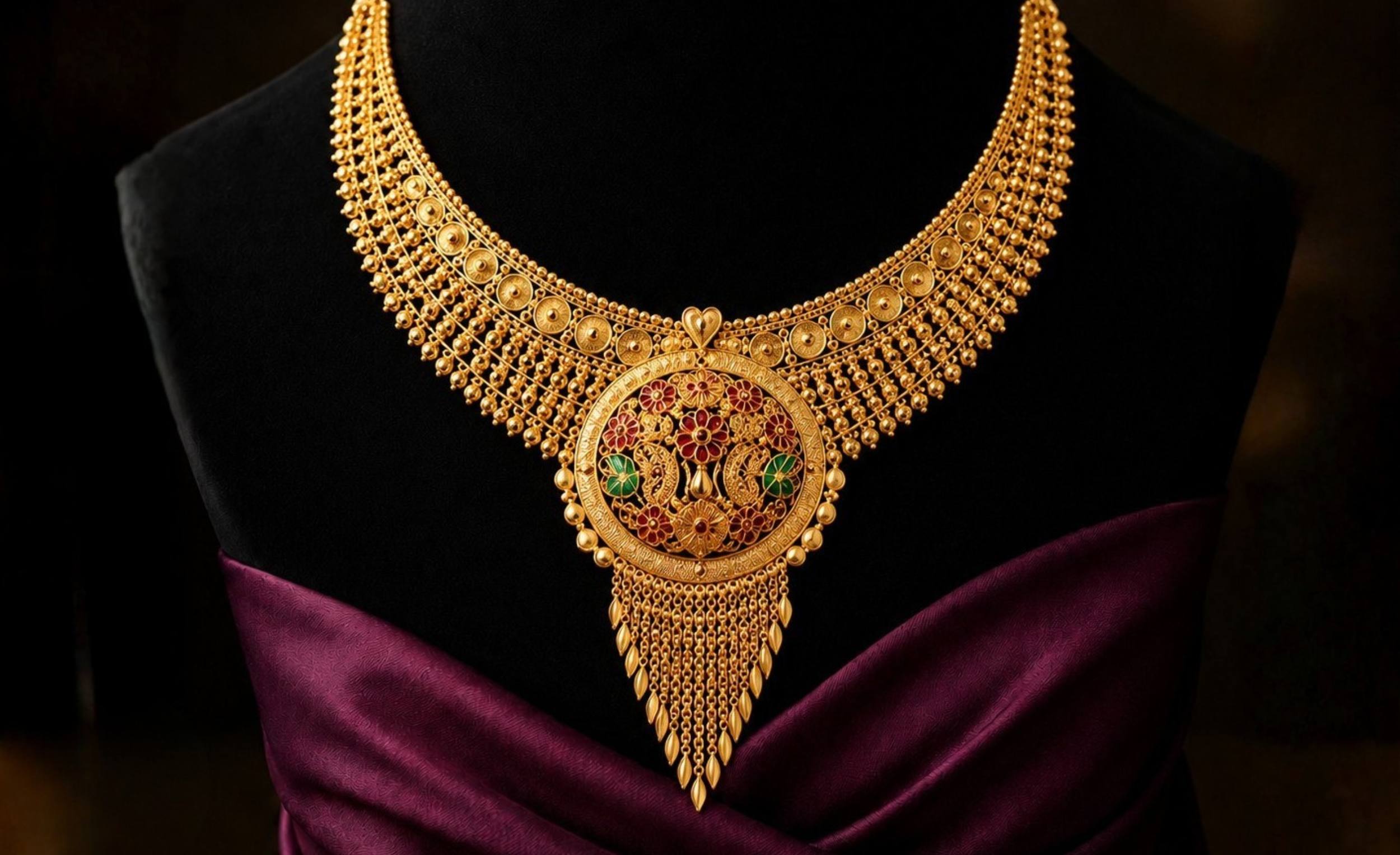 Royal Antique Gold Meenakari Medallion Necklace