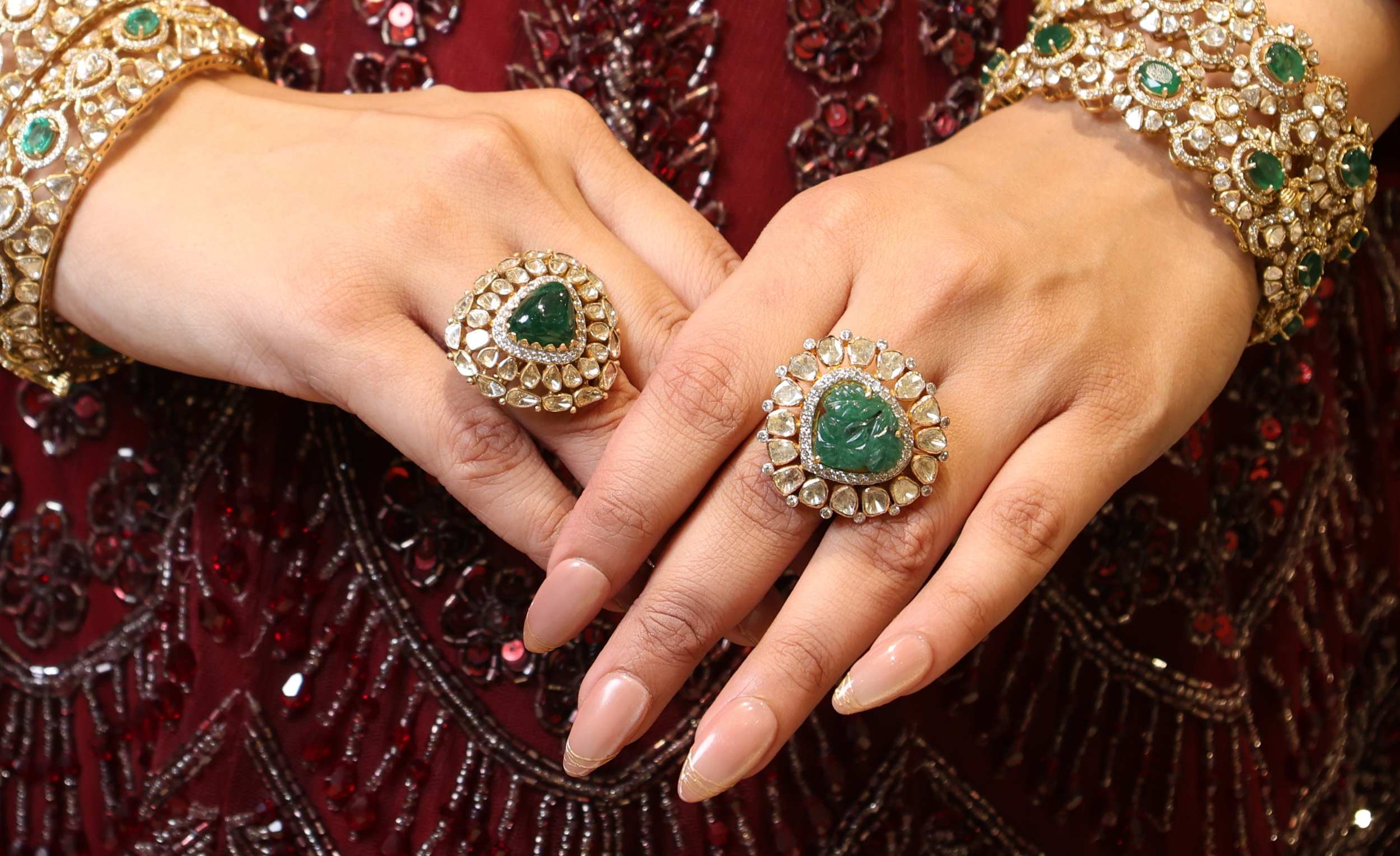 Imperial Polki & Carved Emerald Statement Rings