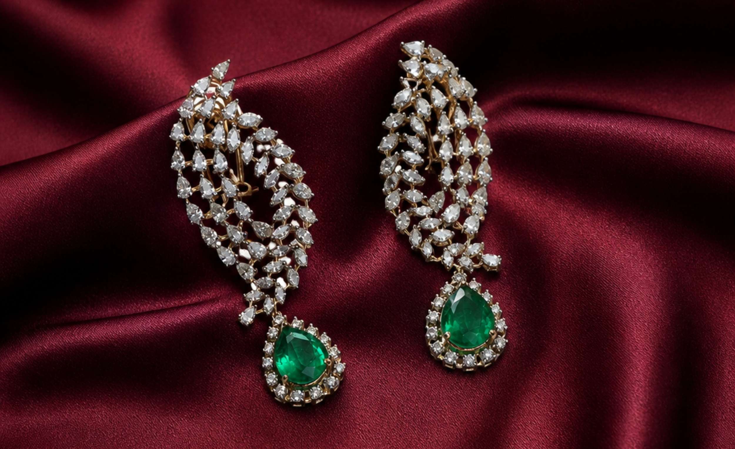 Majestic Diamond Cluster Emerald Drop Earrings
