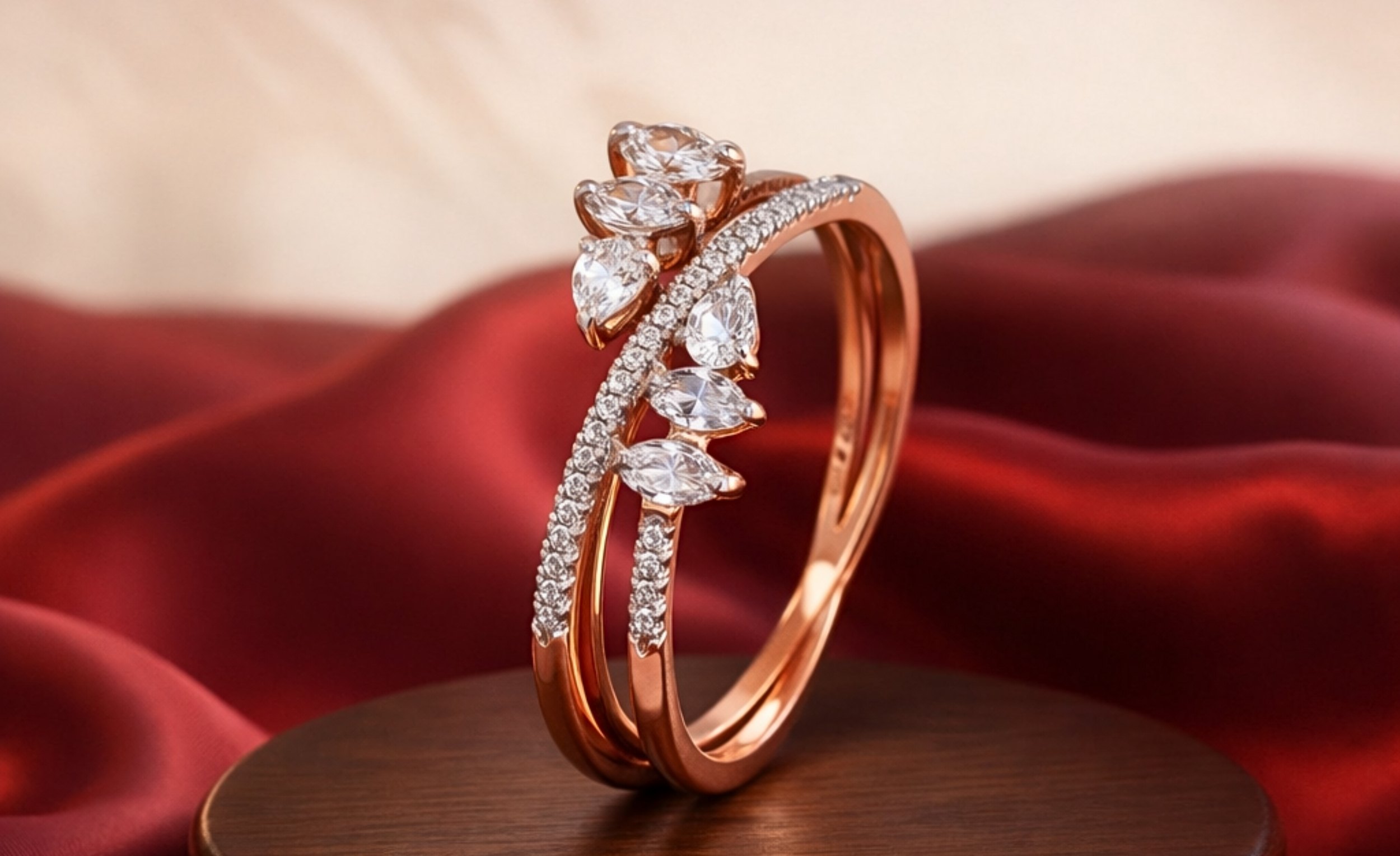 Ethereal Rose Gold Multi-Row Marquise Diamond Ring