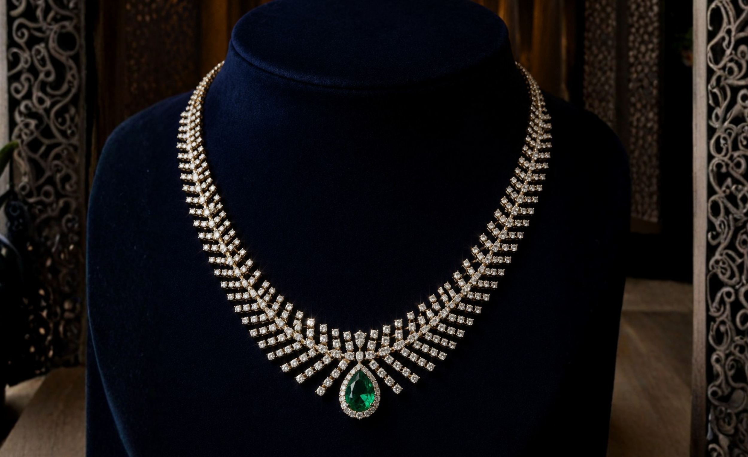 Enchanted Diamond Chevron Emerald Drop Necklace