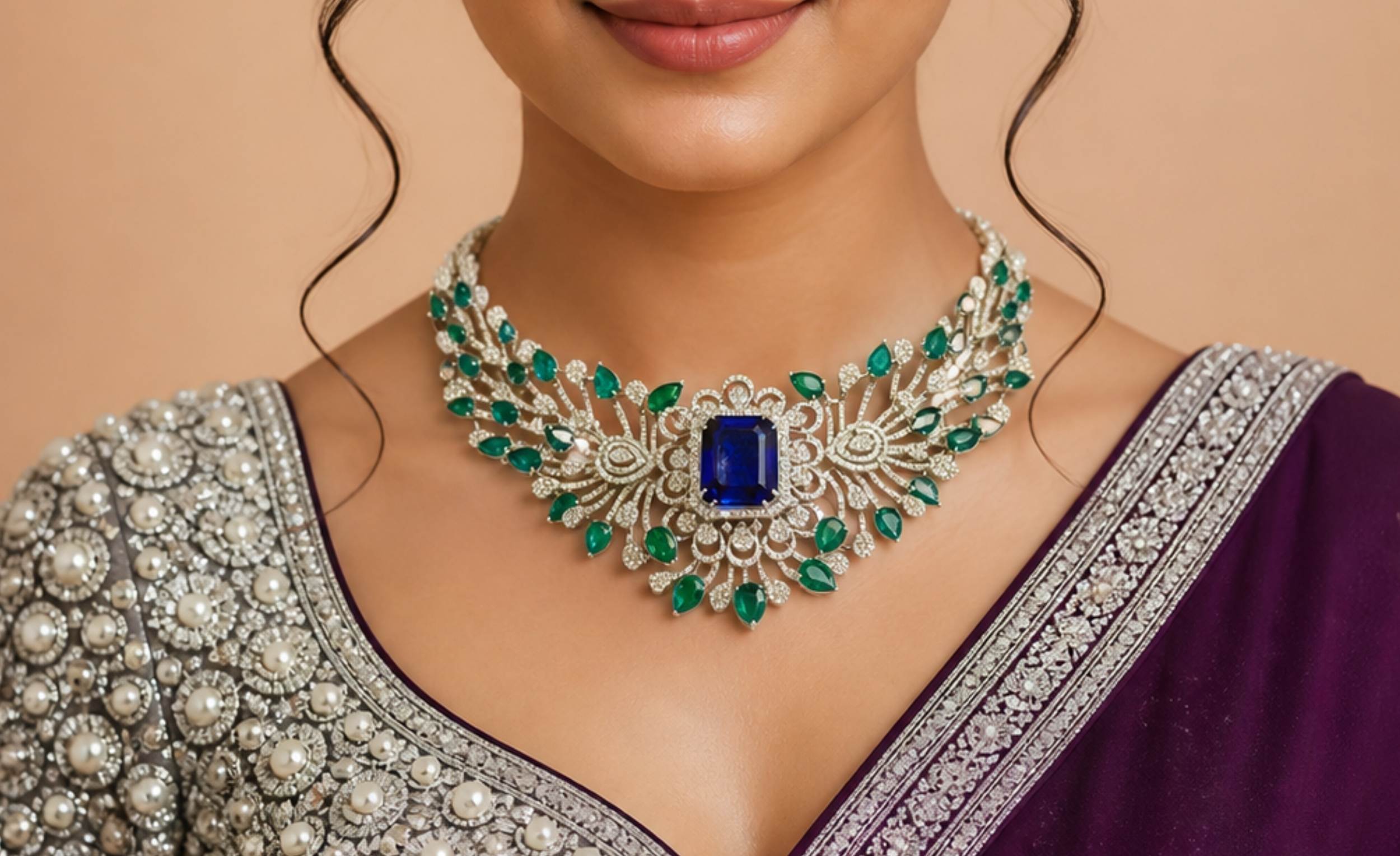 Royal Sapphire & Emerald-Cut Diamond Winged Choker