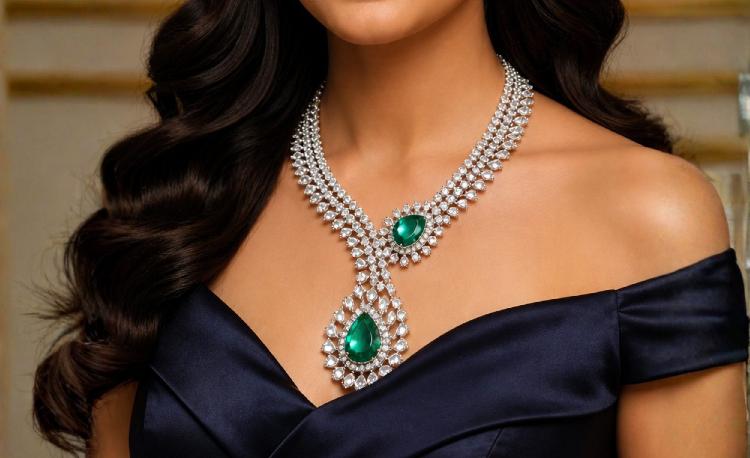 Imperial Diamond & Dual Pear-Cut Emerald Royal Necklace