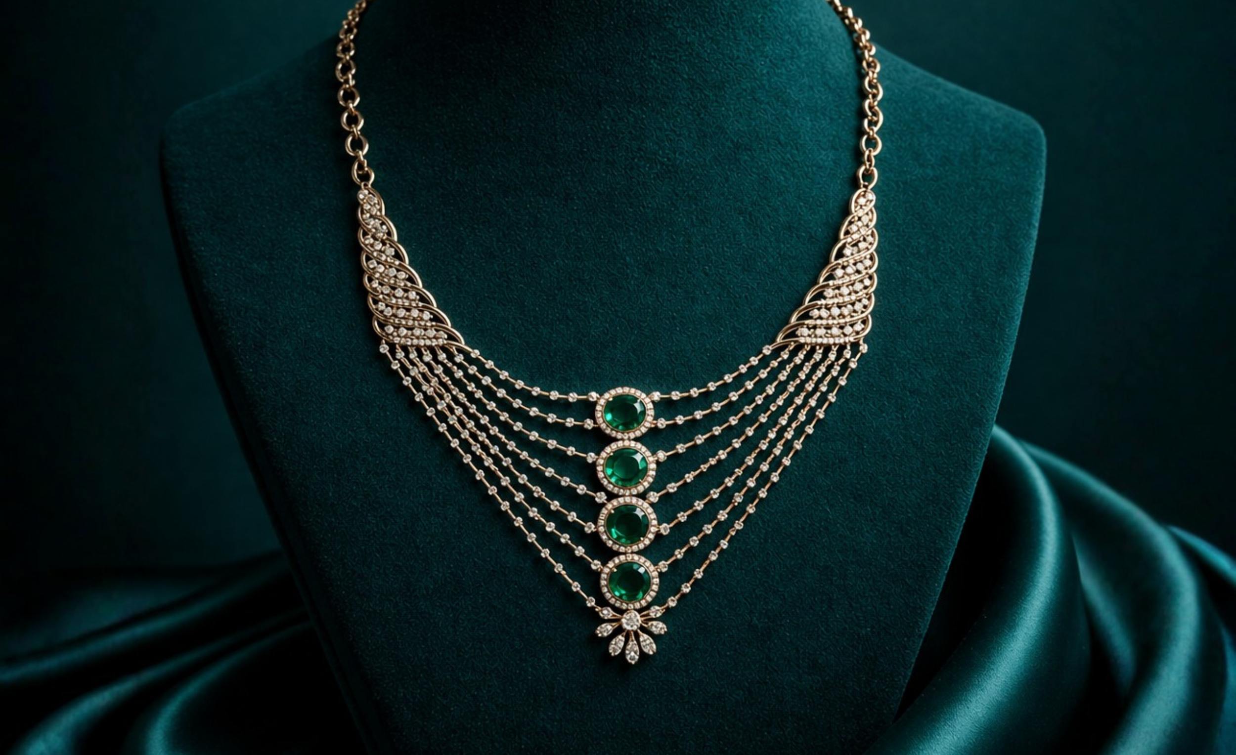 Opulent Diamond Tiered Round Emerald Necklace