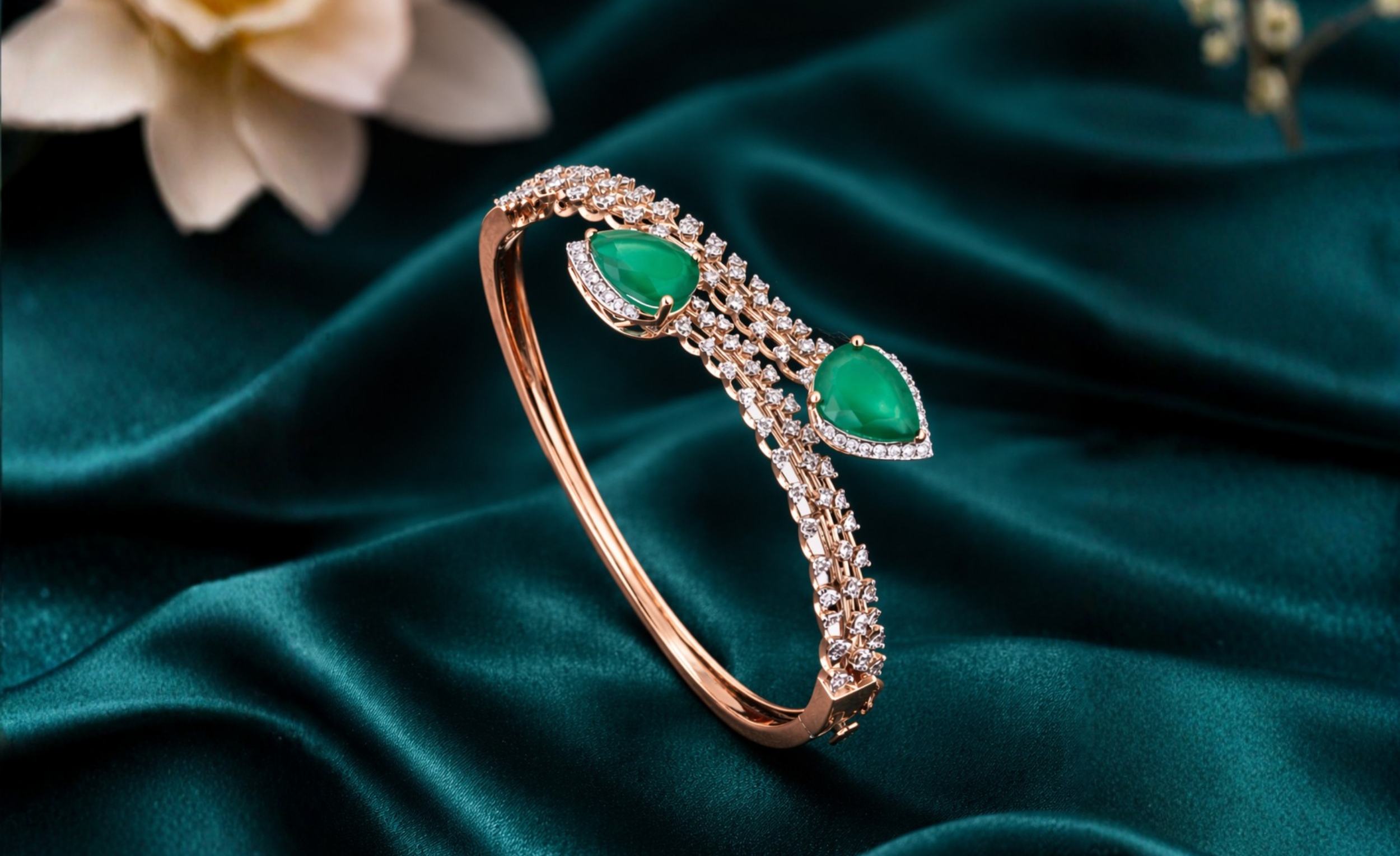 Enchanted Diamond Serpent Emerald Bypass Bracelet